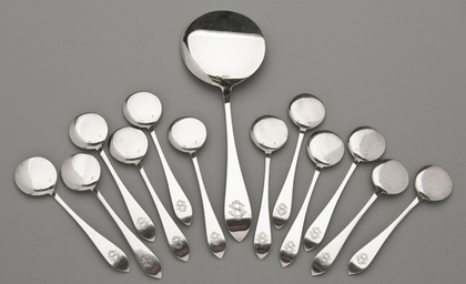 Dutch Silver Ice Cream Spoon Set - 12 Spoons and Serving Spoon