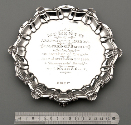 Commemorative Silver Salver - Aberyswyth Lifeboat, Alfred Smith, Gale September 26th 1899