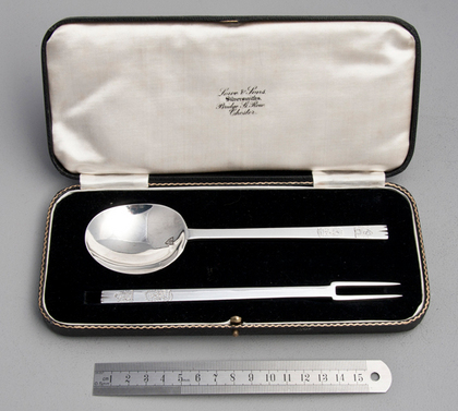 Silver 2 Pronged Notched Puritan Fork and Matching Spoon - Replica of Manners Fork and Spoon, 1632