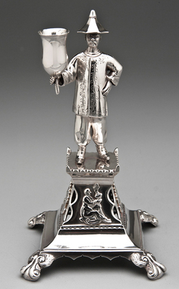 Portuguese Antique Silver Toothpick Holder - Porto, Chinese Figure