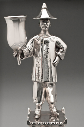 Portuguese Antique Silver Toothpick Holder - Porto, Chinese Figure