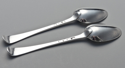 Old English Feather Edge & Cartouche Silver Tablespoons (Pair) - Nalder Family Crest