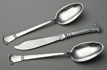 Danish Silver Martele Tablespoons (Pair) and Cheese Knife