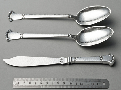 Danish Silver Martele Tablespoons (Pair) and Cheese Knife