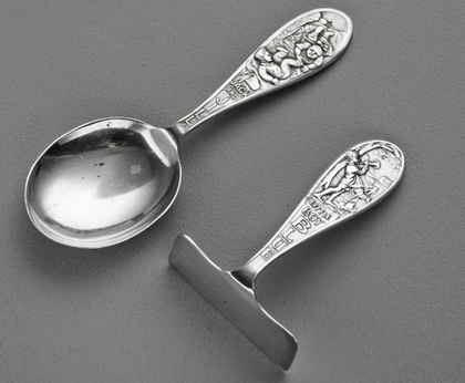 Nursery Rhyme Silver Christening Spoon and Baby Pusher - Little Boy Blue & Jack and Jill