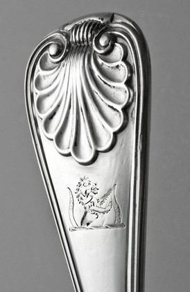 Rare Military Shell Pattern Silver Soup Ladle - Old English Military Thread & Shell