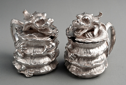 Sterling Silver Dragon Mustard Pots (Pair) - C.J. Vander