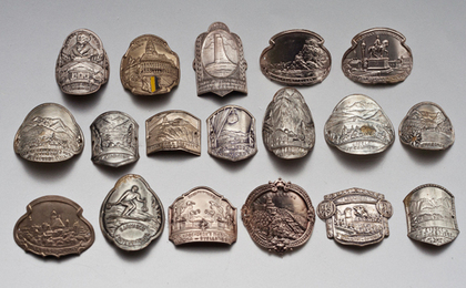 Vintage Hiking Staff Stamped Metal Medallions (18) - Stocknagel