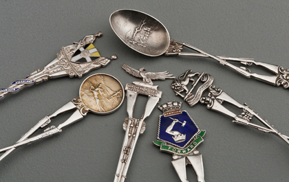 Ten Sterling Silver and Enamel Souvenir Spoons - Crossed Rifles Shooting Trophies