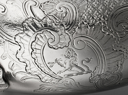 Early Georgian Rococo Sterling Silver Sauce Boat - Richard Pargeter, Alleyn Family Crest, Lidsel Family