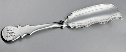 Unique Fiddle Pattern Variant Silver Butter Knife - Thomas James, Fish Tail