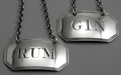 Georgian Silver Wine Label Pair  - Gin & Rum - Phipps & Robinson
