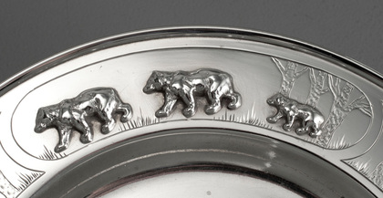 Sterling Silver Three Bears Christening Plate - Goldilocks, Mappin & Webb, nursery Rhyme