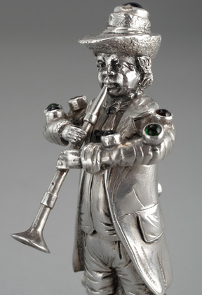 Hanau Silver Bejewelled Cabochon Musician - 13 Loth, Trumpet Player