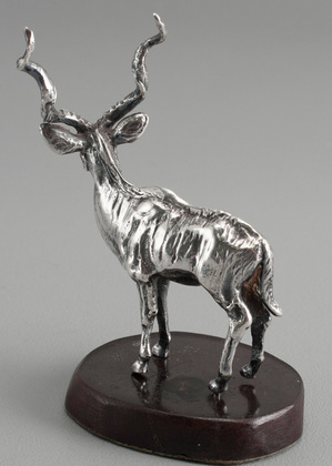 Solid Silver Kudu Antelope on Wooden Base - Silver Creations, Zimbabwe