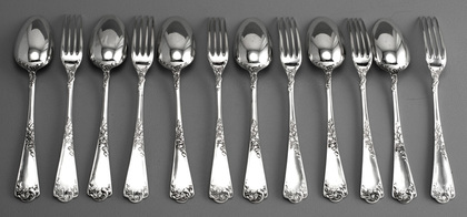 Puiforcat 950 Antique French Silver Louis XV Pattern Luncheon/ Dessert Flatware Set ( 6 Spoons and 6 Forks)