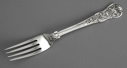 Bacchanalian Pattern Antique Silver Dessert Fork - Francis Higgins