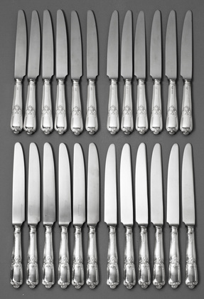 Sterling Silver Knife Set (12 Table knives, 12 Dessert Knives) - Louis XIV, Roberts & Belk