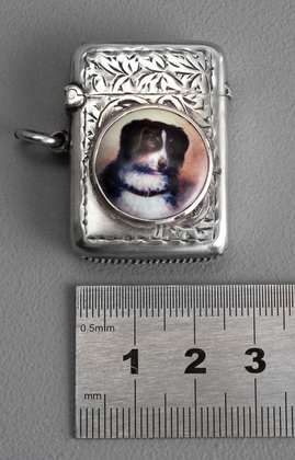 Antique Silver and Enamel Dog Vesta Case - Border Collie