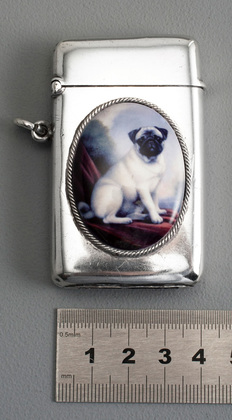Victorian Silver and Enamel Vesta Case - Pug, Dog Vesta