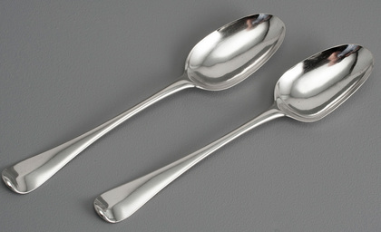 Paul Hanet Early Georgian Hanoverian Dessert or Child's Silver Spoons (Pair) - Matching pair