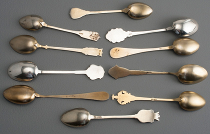 Ten Continental Silver and Enamel Souvenir Spoons