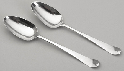 Prince of Wales' Feathers Back Hanoverian silver teaspoons (Pair)