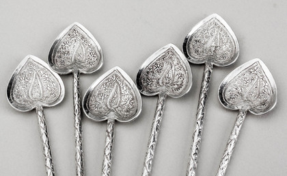 Indian Silver Heart Shaped Teaspoons (Set of 6) - Raj Period