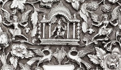 Antique Indian Mughal Silver Raj Period  Card Case - Durga Hindu Goddess