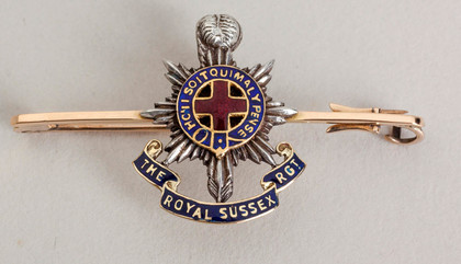 The Royal Sussex Regiment 15 Carat Gold and Enamel Sweetheart Brooch - WW I