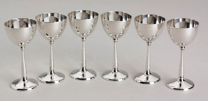 Antique Sterling Silver Miniature Goblets (Set of 6 in Original Wooden Box) - Sherry, Liqueur