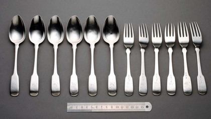 Colonial Indian Silver Dessert Set (6 forks, 6 spoons)