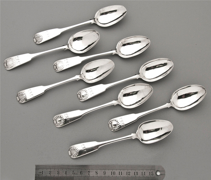 Scottish Provincial Silver Shell Teaspoons (set of 8) - Perth, James Stobie, John Pringle