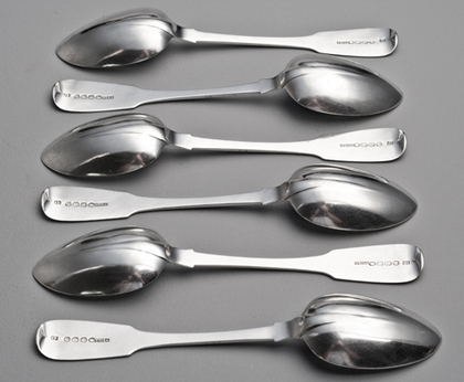 Irish Silver Rat Tail Dessert Spoons (Set of 6) - James Brady, Dublin, Neill, Belfast