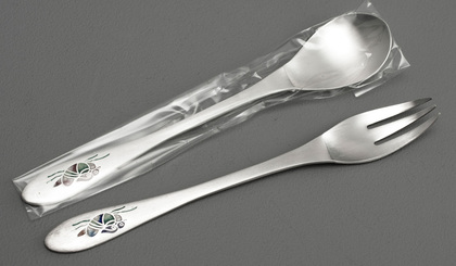 Korean 990 Silver Mandarin Duck Rice Spoon and Fork Set (6 of each) - Prime Minister Republic of Korea - Wedding Present