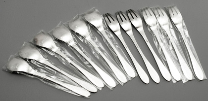 Korean 990 Silver Mandarin Duck Rice Spoon and Fork Set (6 of each) - Prime Minister Republic of Korea - Wedding Present