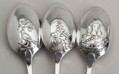 Sterling Silver Fancy Back (Picture Back) Teaspoons (Set of 6) - I Love Liberty