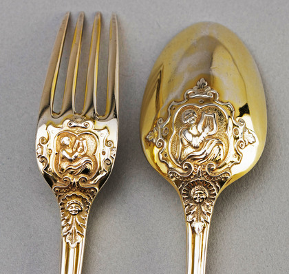 Rare Canova Pattern Silver Gilt Dessert Spoon & Fork - Chawner & Co.