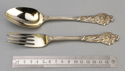 Rare Canova Pattern Silver Gilt Dessert Spoon & Fork - Chawner & Co.