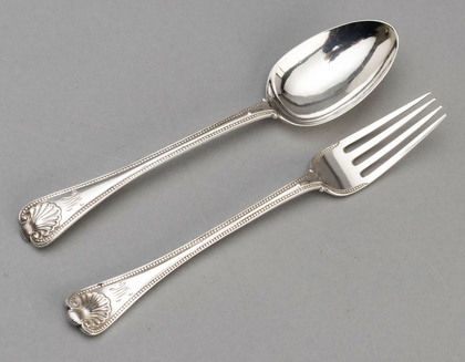 Rare Old English Military Bead & Shell Pattern Spoon & Fork
