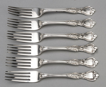 Rare Unknown Pattern Silver Dessert Forks (Set of 6) - Hayne & Cater, Diamond Registration Mark
