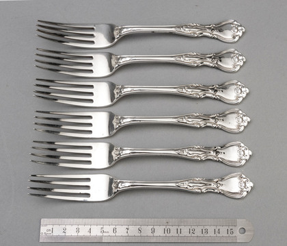 Rare Unknown Pattern Silver Dessert Forks (Set of 6) - Hayne & Cater, Diamond Registration Mark