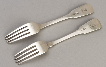 Irish Georgian Silver Tableforks (pair) - Hallmarking Interest, 1825, Thomas Farnell
