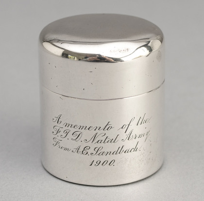 Boer War Antique Silver Travelling Inkwell - F.I.D. Natal Army, Major General A.E Sandbach, Sampson Mordan