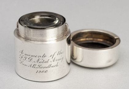 Boer War Antique Silver Travelling Inkwell - F.I.D. Natal Army, Major General A.E Sandbach, Sampson Mordan