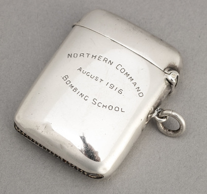 Northern Command Bombing School Antique Silver Vesta Case - Grenade School