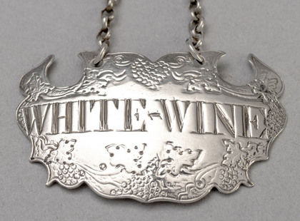 Early Georgian Flat Chased Escutcheon Wine Label WHITE-WINE - Louis Hamon
