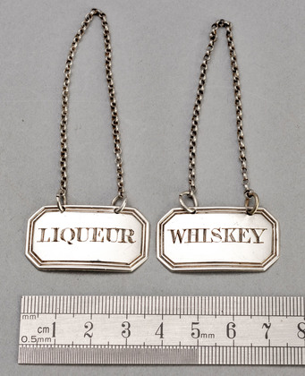 Victorian Silver Boudoir Labels (Pair) - Whiskey, Liqueur