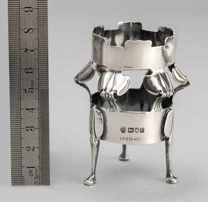 Kate Harris Arts & Crafts Antique Silver Vase Holder - Missing Powell Green Glass Vase