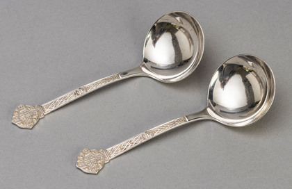Celtic Revival Silver Sauce Ladles (Pair) - Irish Boujet Hallmarks